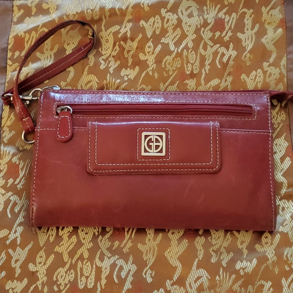 Red leather wristlet.